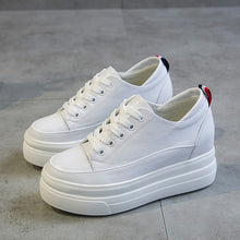 Load image into Gallery viewer, Genuine Leather Platform Breathable Sneakers women shoes Black Increase 7cm basic 2020 Autumn White Casual Shoes woman Student