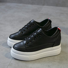 Load image into Gallery viewer, Genuine Leather Platform Breathable Sneakers women shoes Black Increase 7cm basic 2020 Autumn White Casual Shoes woman Student