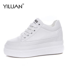 Load image into Gallery viewer, Genuine Leather Platform Breathable Sneakers women shoes Black Increase 7cm basic 2020 Autumn White Casual Shoes woman Student