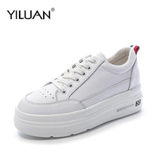 Load image into Gallery viewer, Genuine Leather Platform Breathable Sneakers women shoes Black Increase 7cm basic 2020 Autumn White Casual Shoes woman Student
