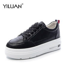 Load image into Gallery viewer, Genuine Leather Platform Breathable Sneakers women shoes Black Increase 7cm basic 2020 Autumn White Casual Shoes woman Student
