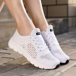 Women Sneakers Summer Mesh Breathable Light Soft Ladies Casual Shoes Solid Black White Pink Trend 3cm Platform Sneakers