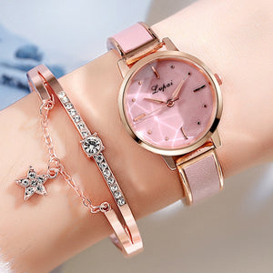 Lvpai Brand Luxury Bracelet Rose Gold Starry Sky Dial Dress Watch For Women Simple Rhinestone Business Quartz Clock Wristwatch