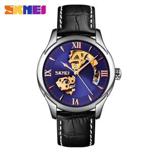 SKMEI Mens Mechanical Watches Elegant Automatic Watch Men Hollow Dial Genuine Leather Male Hour Waterproof Montre Homme 9223