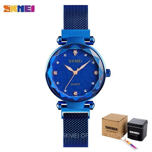 SKMEI Starry Fashion Women Watches Full Stainless Steel Magnet Strap Ladies Quartz Wrist Watch Thin Elegant Montre Femme Q022