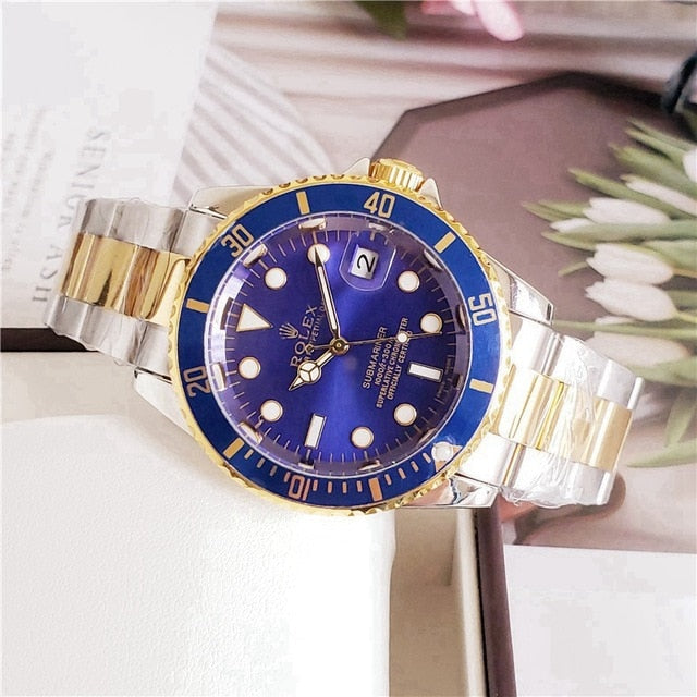 rolex- Fashion Brand Automatic Mechanical Watches Men's Waterproof Skeleton Wrist Watch With women men Leather strap 125